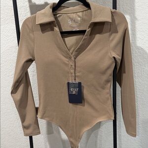 BYLT Basics Beige Ribbed Bodysuit